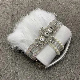Luxo real avestruz pena caixa forma festa embreagem noite design chique bolsas bolsas femininas corrente bolsa de ombro casamento