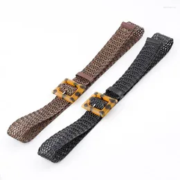 Belts Q 110CM For Women Leopard Print Acrylic Square Buckle Weave PU Leather Wide Waistband Club Party Clothing Accessorie