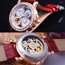Wristwatches EPOZZ Golden Clover Hollow Automatic Mechanical Watch Luxury Women Rhinestone Genuine Leather Dress Relogio Feminino Reloj