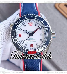 43 mm Dive 600 m Miyota 8215 Reloj automático para hombre Cerámica azul Bisel Esfera blanca Marcadores de barra Caucho de nylon azul 215.32.43.21.04.001 Relojes nuevos Timezonewatch E452A3