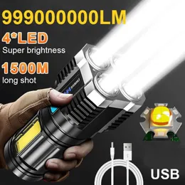 Ficklampor facklor LED -ficklampa USB -uppladdningsbar 4Led High Power Super Bright Falllights utomhus bärbar taktisk belysningskolv LED -ficklampor L221014