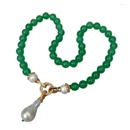 Pendant Necklaces Y&middot;YING Natural Green Round Smooth Aventurine White Pearl Necklace Keshi