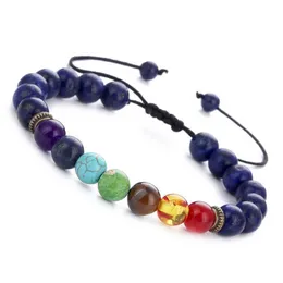 Perlenstränge sieben Chakra -Steinarmbänder für Frauen Männer Lapis Lazuli Tiger Auge Verstellbar geflochten