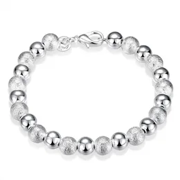 Beaded Strands 925 Sterling Silver 8mm Beaded Ball Armband Bangle For Women Trendy Fine Jewelry Wholesale Mens Silver Cuff Armband Pulsera L221012