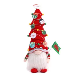 新しいクリスマスツリーキャップヘアドワーフフィギュア旗を保持する顔のないルドルフ人形ディスプレイショップウィンドウクリスマスデコレーション