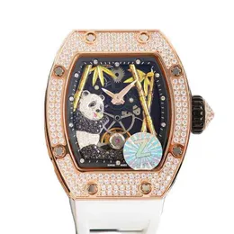 Luxury Mens Mechanics Watch Richa Rm Wristwatch Zf Version Rm026 Gold Diamonds Case Panda Design Dial Japan Nh Automatic 026 Mens White Rubb