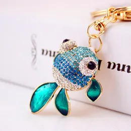 Keychains XDPQQ Fashion Colorful Rhinestone Dropp Goldfish Keychain Women Bag Accessories Metal Pendant