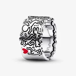 Grafika liniowa miłość i ludzie szeroki pierścionek 925 srebro pierścionki dla kobiet obrączki biżuteria