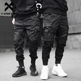 Herrbyxor 11 bybbs mörka joggar multi-pocket elastiska midja harem hiphop streetwear svettbyxor blyerts Tekkläder 221014
