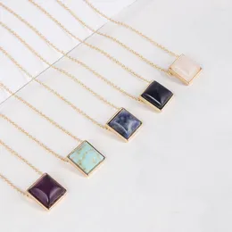 Chains Blue Pink Quartz Kallaite Necklace Geometric Square Natural Stone Pendant Gold Necklaces For Women Jewelry