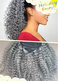 4C afro silver gray grey kinky ponytail extensions in clips long wraps drawstring coily curly clip in pony tail extention hairpiece 1pcs 140g 18inch