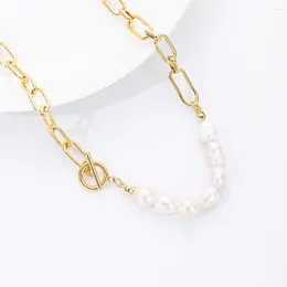 Choker Golden Stainless Steel Pearl Beads Necklace For Women Big LinkNeck Chain Chokers Wedding Jewelry Collares Para Mujer 2022