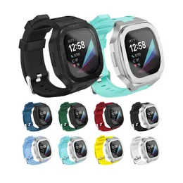 Fitbit Versa için 3 Fitbit Sense Premium Alaşım Mod Kit Silikon Koruyucu Kılıf Bant kayış bilezik kapağı