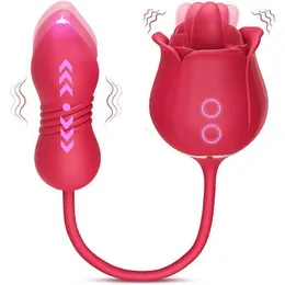 Sex Toy Massager Rose Toy Vibrator for Women 3 in 1 Thrusting Dildo Clitoral Stimulator Tongue Licking g Spot Clitoris Nipple Licker