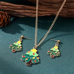 Collana con ciondolo a catena in metallo, orecchini, set di gioielli di moda, albero di Natale multicolore, regali di Natale