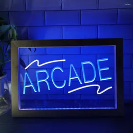 Dekoracja imprezy arcade center sklep z podwójnym kolorem Neon znak po ramy twórczy lampa stołowa sypialnia biurko drewno 3D nocne światło