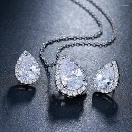 Necklace Earrings Set Luxury Brilliant Teardrop Zircon Women Cyrstal Engagement Bridal Wedding Jewelry 2022 Gift