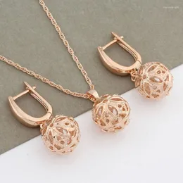 Brincos de colar Conjunto Classic 585 Rose Gold Color para mulheres Estéticas de alta qualidade Casamento de luxo 2022