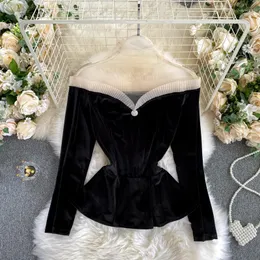 Blouses feminina Blusa Mulheres 2022 Autumn Corean Fashion Clothing Vintage Elegant Party Mesh Manga Longa Sexy Top Black Velvet Shirt