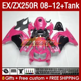 Wtryskowe Fairings Tank dla Kawasaki Ninja EX250R ZX250R 2008 2009 2012 2012 2012 ZX250 EX250 R 163NO.120 ZX-250R 08-12 EX ZX 250R 08 09 10 11 12 OEM Fairing Blosy Pink Pink