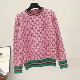 Novo su￩ter de malha solta estilo coreano Pullover redondo colar geom￩trico Jacquard Designer casual su￩ter su￩ter rosa rosa