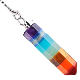 WOJIAER 7 Chakra Pyramide Regenbogen geschichteter Anhänger Heilung Wünschelruten Reiki Pendel mit Kette 7,5 Zoll BN348