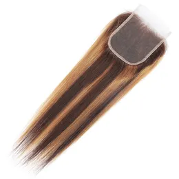 Höjdpunkter 4/27 mänskliga hårbuntar med spetsstängning raka jungfruförlängningar 3/4 st färgade ombre för kvinnor brun färg 8-28 tum