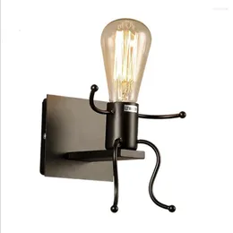 Vägglampor Industrial Metal Hardware Light Lamp Sconces Single Head / Double Heads E27 för Cafe Shop Bar Black White Painted