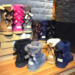 2022 Winter Snow bota de neve feminina Luxury Girl Classic tornozelo curto 2 Bailey Bows Sapatos altos Castanha preta Pink Bowtie U Designer WGG Australia feminino