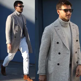 Abiti da uomo formali di un pezzo Smoking da sposa Cappotto lungo in lana spessa Giacca da uomo Doppio petto Giacca con risvolto con visiera Business Custom Made