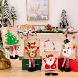 Christmas gift bag tote bags embroidered cartoon snowman reindeer Tree Legs Hanging Linen Kids Xmas Handbags ocean freight