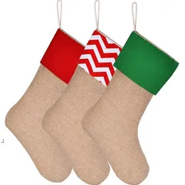 Sacchetti regalo calza natalizia in tela Xmas Kids Large Xmas Plain Juta Decorativa New Year Socks BBB16425