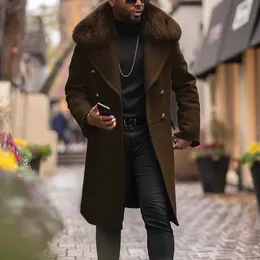 Casacos masculinos de pele falsa moda outono inverno britânico tamanho grande streetwear casaco de gola de pele masculino casaco de lã outwear cardigan t221007