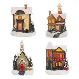 Weihnachtsdekorationen 4 Zoll Dorfhäuser mit LED -Lichtharz Up Miniaturen Schneehaus Szene Batterie Betrieb Aufregung