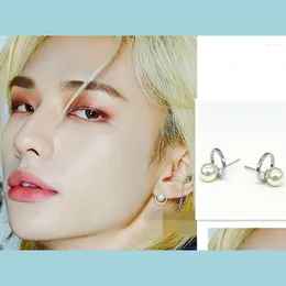Jewelry Pouches Bags Jewelry Pouches Kpop Straykids Huang Xuanchen Same Earrings Mens Simplecircle Small Pearl Simpleearrings Girls Dhaln