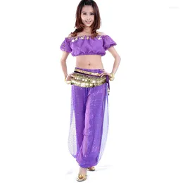 Stage Wear Belly Dance Costume 3 Pcs Lantern Blouse Bra Top & Pants Hip 13 Colors
