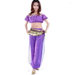 Scene Wear Belly Dance Costume 3 PCS Lantern Blue Bra Top Pants Hip 13 Färger