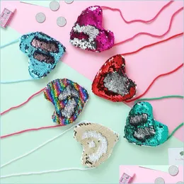 Storage Bags Cute Single Shoder Diagonal Heart Shape Bag With Lanyard Mermaid Sequins Small Coin Purses Traveling Girls Storage Bags Dhs4N