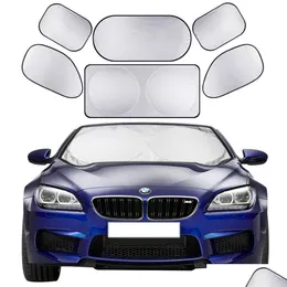 Car Sunshade 6Pcs/Set Car Sun Shade Screen Fl Front Side Rear Window Sunshade Curtain Windshield Shades Visor Er Block Drop Delivery Dhw4K