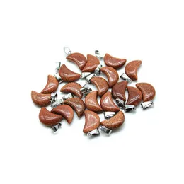 Großhandel polnische Farbe natürlichen Goldstein Edelstein mondförmigen Anhänger für Halskette Schmuck Dekoration