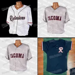 Beyzbol Formaları Yeni Kolej Beyzbol Mens Tacoma Rainiers Beyaz Gri Özel Çift Dikişli Gömlek Beyzbol Formaları Yüksek kaliteli
