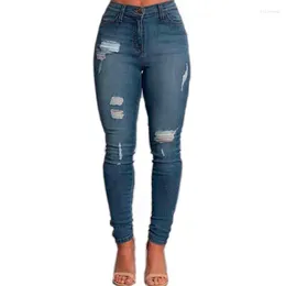 Women's Jeans Women's Women Ripped High Waist Stretch Skinny Denim Trousers Blue Retro Washed Fashion Sexy Elastic Slim Pencil Pants