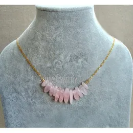 Chains NM32953 Rose Quartzs Point Necklace Pink Spike Statement Gold Or Silver Chain