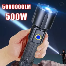 مشاعل المصابيح الضوئية 500000000LM Super LED مصباح يدوي USB قابل للشحن 500W Torch Torch Zoom Stroft Trach Critical Light Tactical Flash To Forming ETC L221014