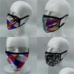 Designer-Masken Staubdichte Meerjungfrau-Pailletten-Gesichtsmaske Polychromatische Gesichtsmasken Männer und Frauen Mascarilla Sommertrend Gut aussehend Prett Dh1Fo