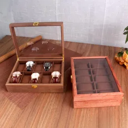 Boîtes de montres mise à niveau 10 grilles support de vitrine en bois Collection de bijoux stockage montres organisateur boîte cercueil goutte