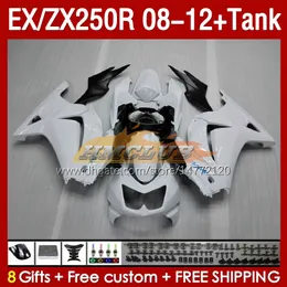 Tanque de atendimento OEM para Kawasaki Ninja ZX250R EX ZX 250R ZX250 EX250 R 08-12 163NO.43 EX250R 08 09 10 11 12 ZX-250R 2008 2009 2010 2010 2012 Fairing Inje￧￣o Glossy Branco Glossy
