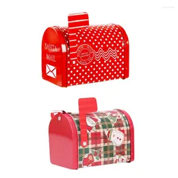 Juldekorationer Santa Claus Candy Box Iron Storage Organizer Tin Mailbox Ornaments Kids Gift M6ce