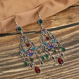 Pendientes colgantes borla Vintage para mujer 2022 clásico de moda Color plata antiguo bohemio largo Diamante de imitación