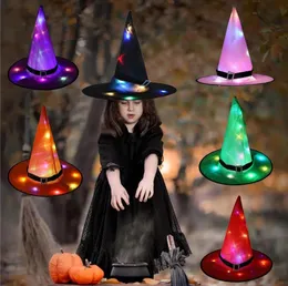 Halloween LED Luminous Witch Hat Decor Glowing Witches Hats for Halloween Party Outdoor Yard Decoration Glow in Dark Props Kid Toy